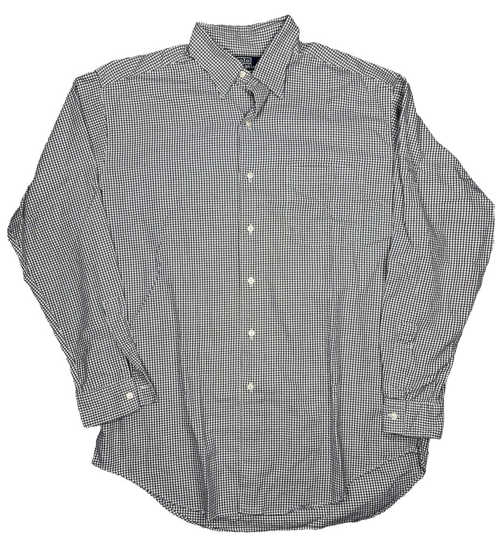 VTG Y2k Polo Ralph Lauren Cotton Classic Fit Men M Black White Dress Shirt